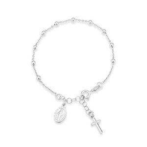 Sterling Silver Rosary Bracelet for Women Italian Cross Bead Adjustable Chain